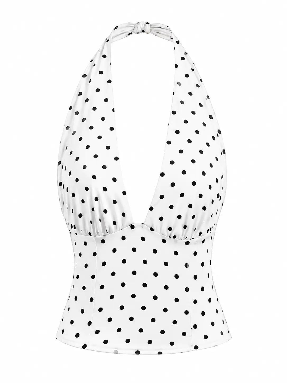 Polka Dot Lace-Up Halter Top