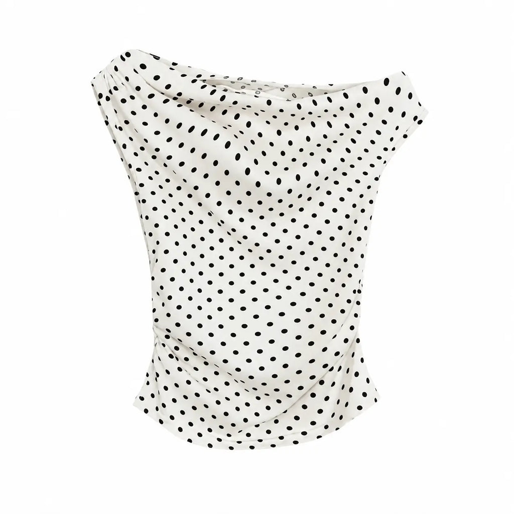 Retro Polka Dot Off-Shoulder Tee