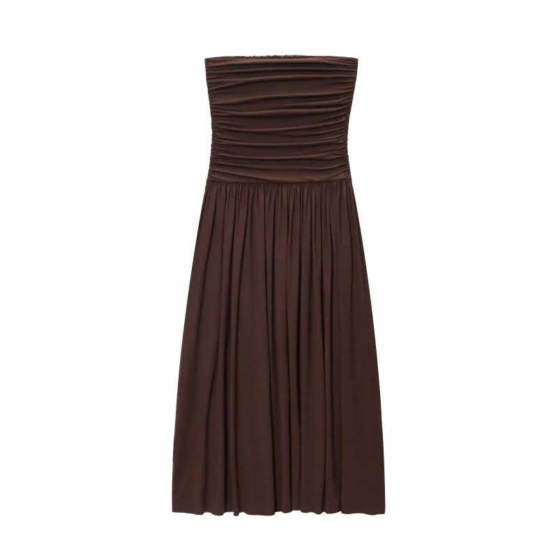 ETJ 2025 new women's elegant sexy off-shoulder fashion pleats detail slimming strapless dress