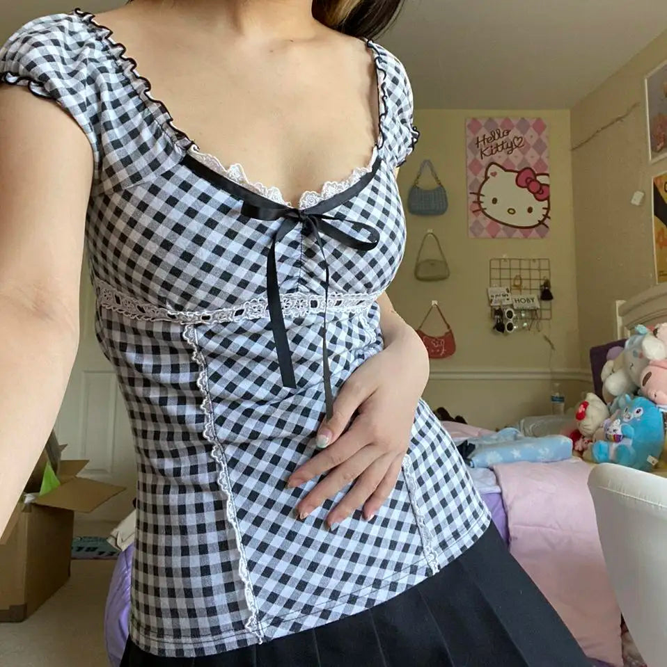 Vintage Lace Trim Crop Top