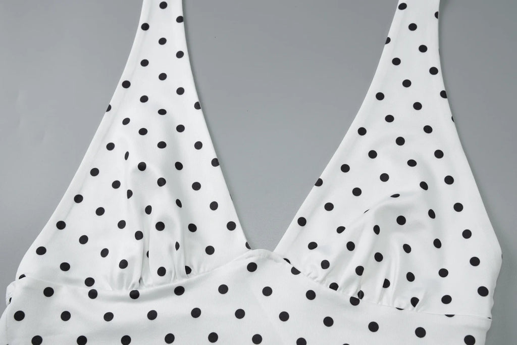 Polka Dot Lace-Up Halter Top