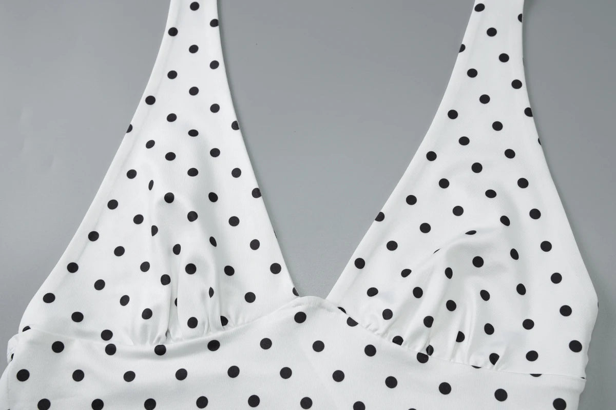 Polka Dot Lace-Up Halter Top