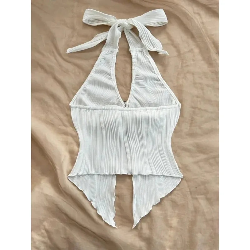 V-Neck Split Back Crop Top