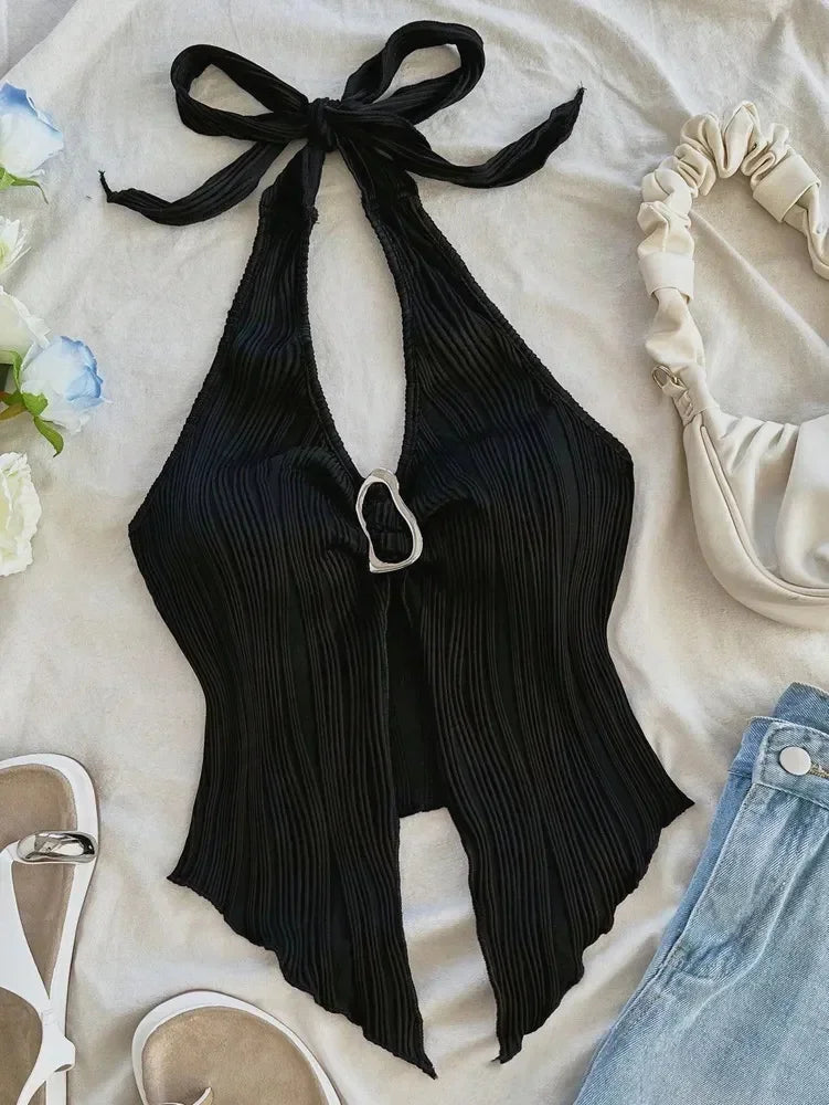 V-Neck Split Back Crop Top