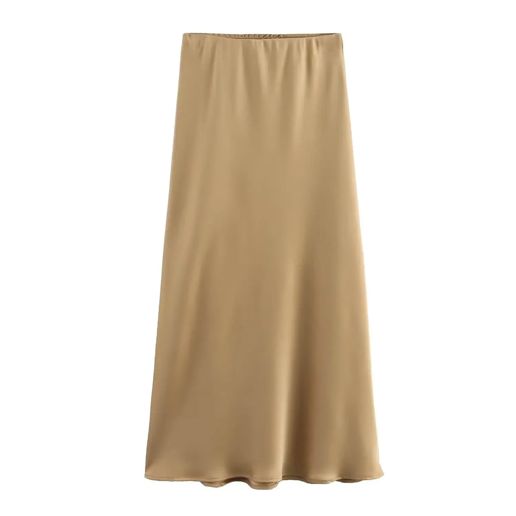 Willshela 2024 Black Satin Skirt Women High Waist Elegant Long Skirts For Women Fashion Summer Midi Skirt Office Women's Skirts