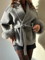 Elegant Fox Fur Wool Coat