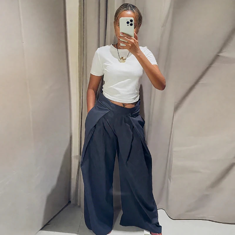 HXAO Striped Baggy Pants Women's Autumn 2025 Elegant Pleated Wide Leg Oversized Trousers Ladies Fashion High Waist Pants
