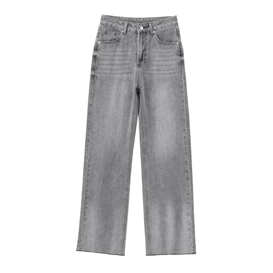 ETJ Wide-leg high-waisted jeans, women's classic, five-pocket, washed, soft, comfortable, extra-long jeans 6045022
