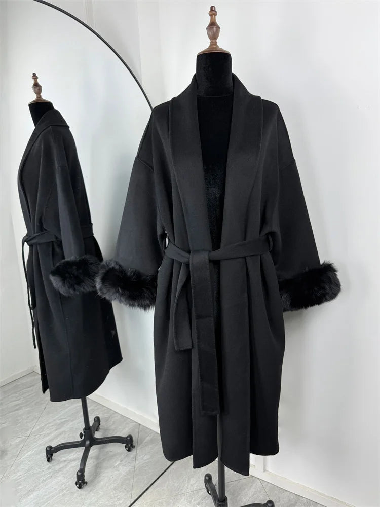 Elegant Fox Fur Wool Coat