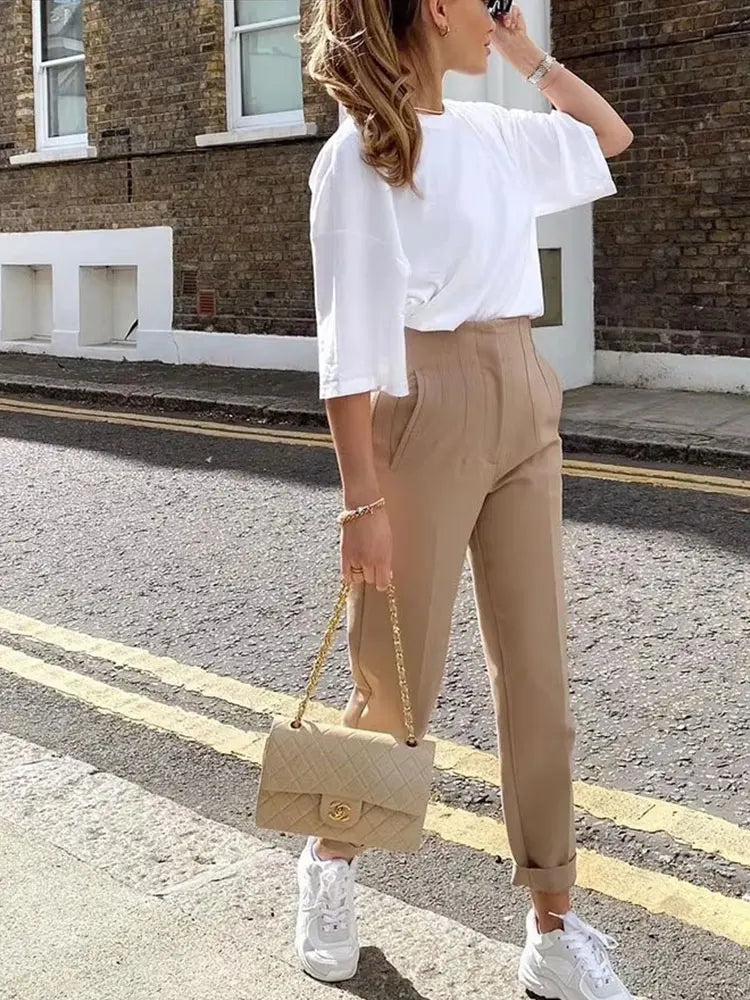 HH Women Elegant Solid Pencil Pants High Waist Pant For Women Casual Streetwear Woman Trousers Office Wear Chic Pant