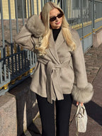 Elegant Fox Fur Wool Coat