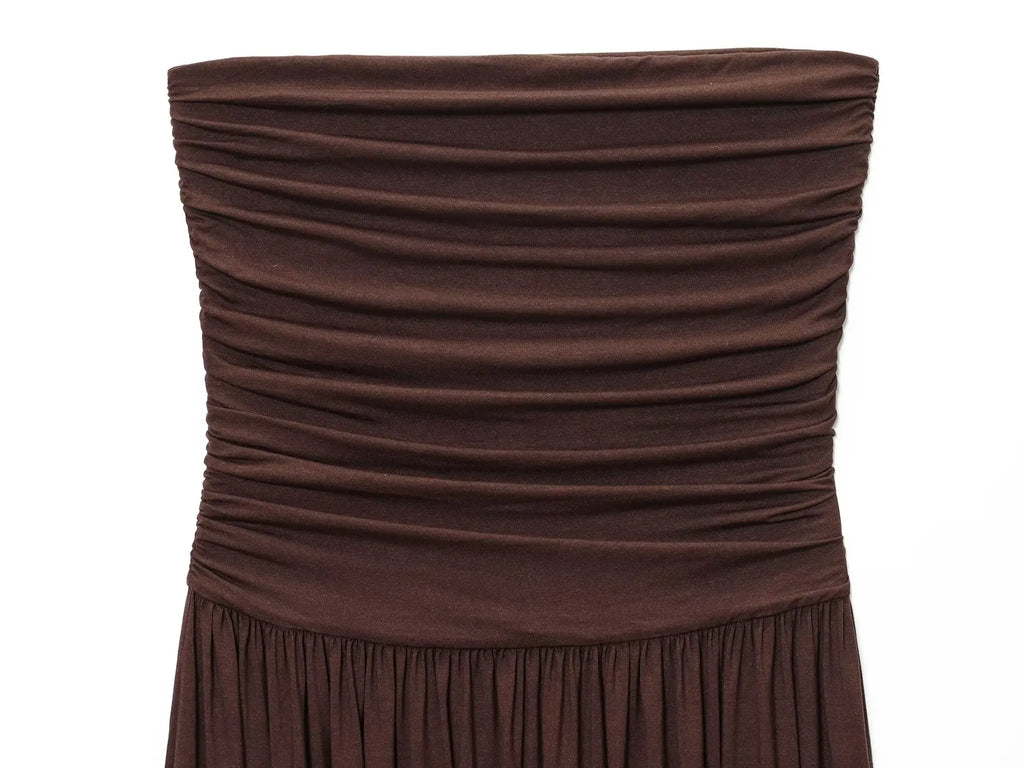 ETJ 2025 new women's elegant sexy off-shoulder fashion pleats detail slimming strapless dress