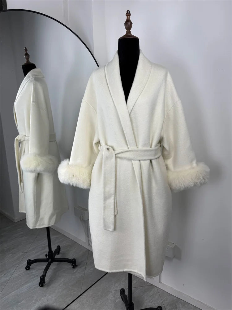 Elegant Fox Fur Wool Coat