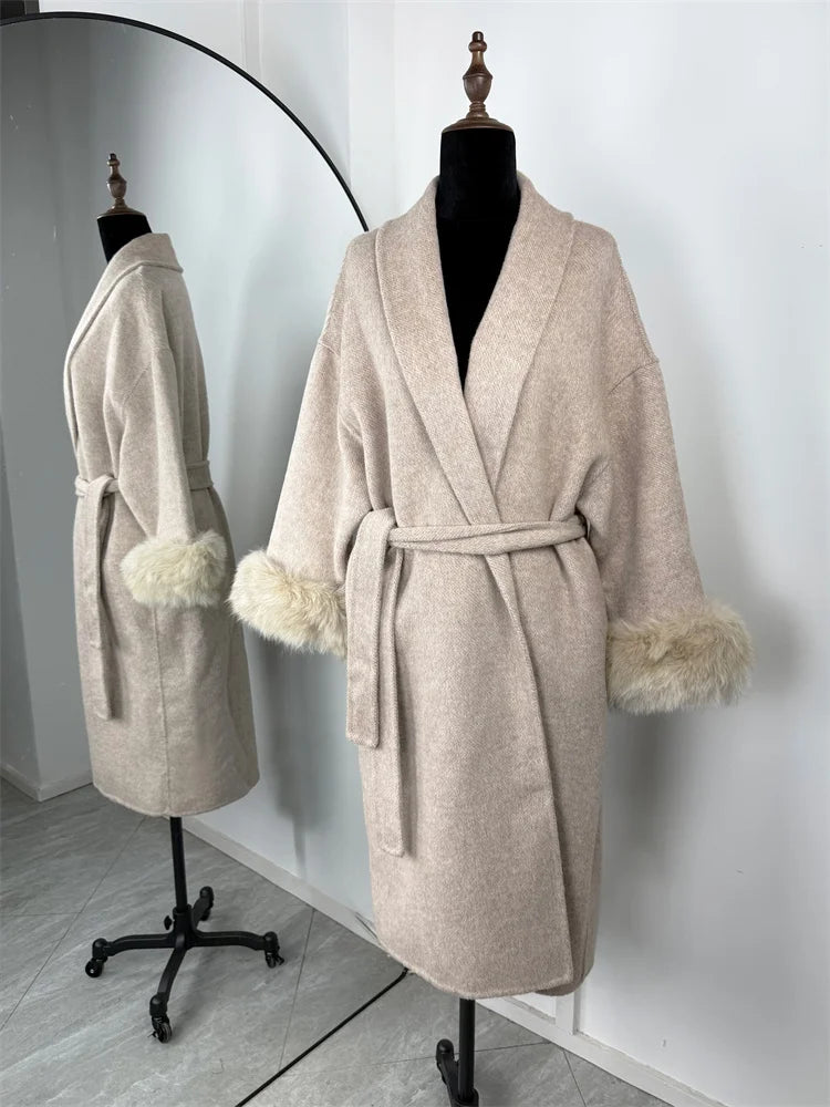 Elegant Fox Fur Wool Coat