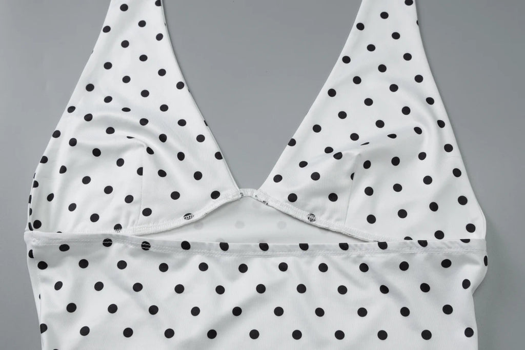 Polka Dot Lace-Up Halter Top