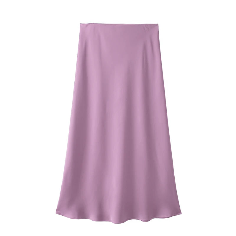 Willshela 2024 Black Satin Skirt Woman High Waist Elegant Long Skirts For Women Fashion Summer Midi Skirt Office Women's Skirts