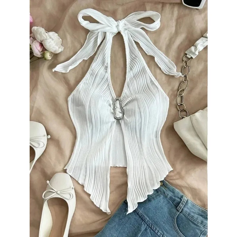 V-Neck Split Back Crop Top