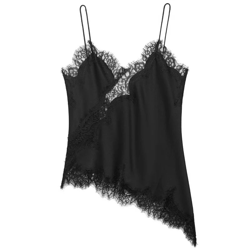 HXAO Y2K Asymmetrical Slip Lace Top Women Sexy Tanks
