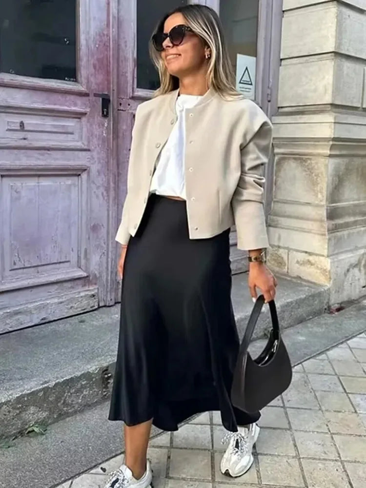 Willshela 2024 Black Satin Skirt Women High Waist Elegant Long Skirts For Women Fashion Summer Midi Skirt Office Women's Skirts