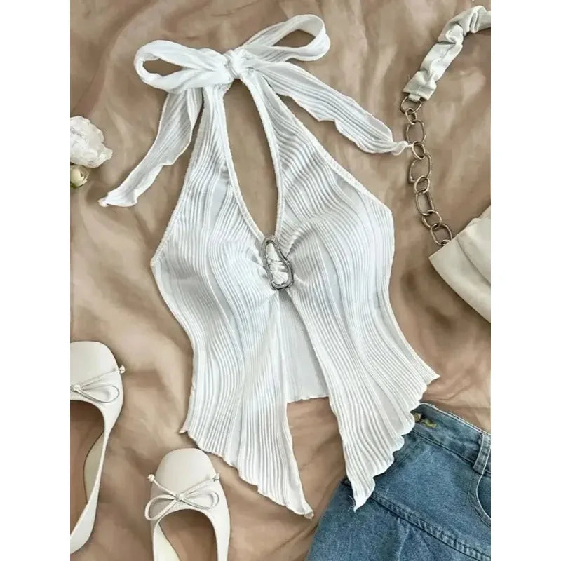 V-Neck Split Back Crop Top