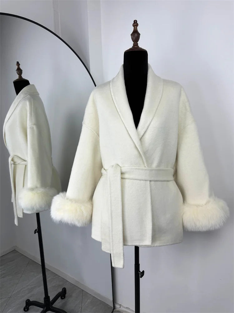 Elegant Fox Fur Wool Coat