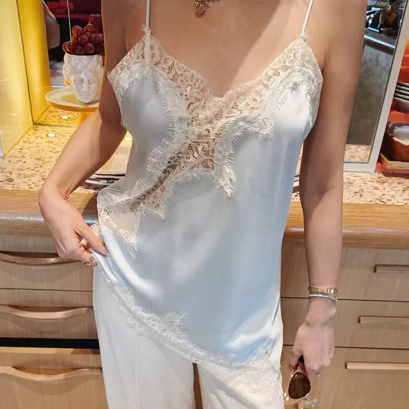 HXAO Y2K Asymmetrical Slip Lace Top Women Sexy Tanks