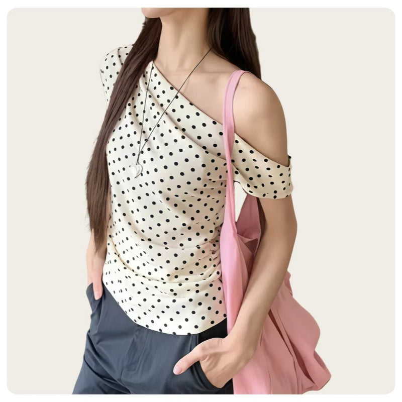 Retro Polka Dot Off-Shoulder Tee