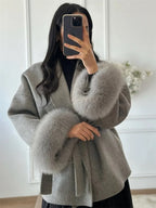 Elegant Fox Fur Wool Coat