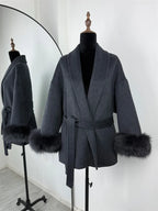 Elegant Fox Fur Wool Coat