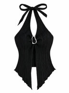 V-Neck Split Back Crop Top